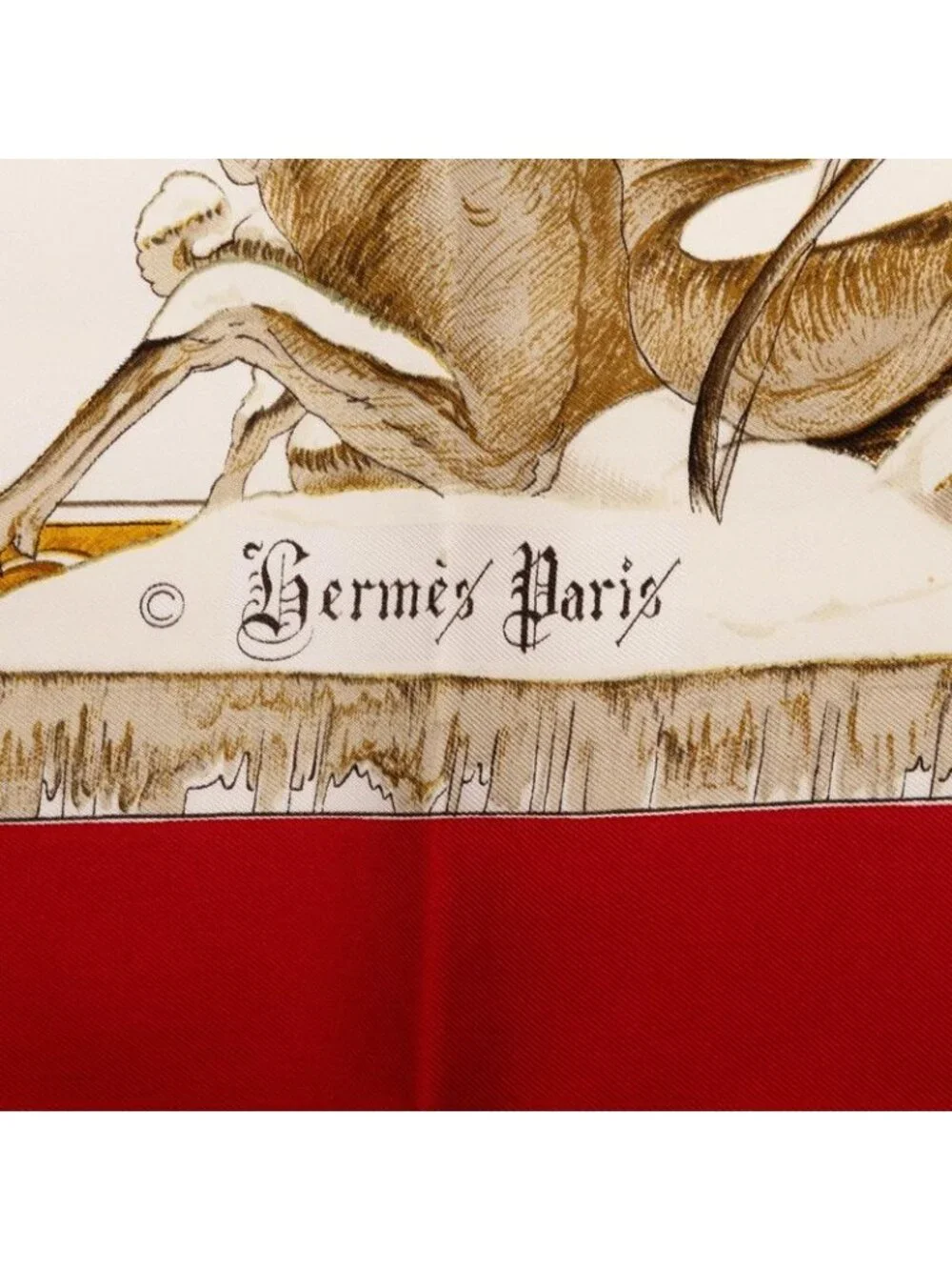 Hermes Carre 90 L'hiver Winter Hunting Scarf Red White Multicolor Silk